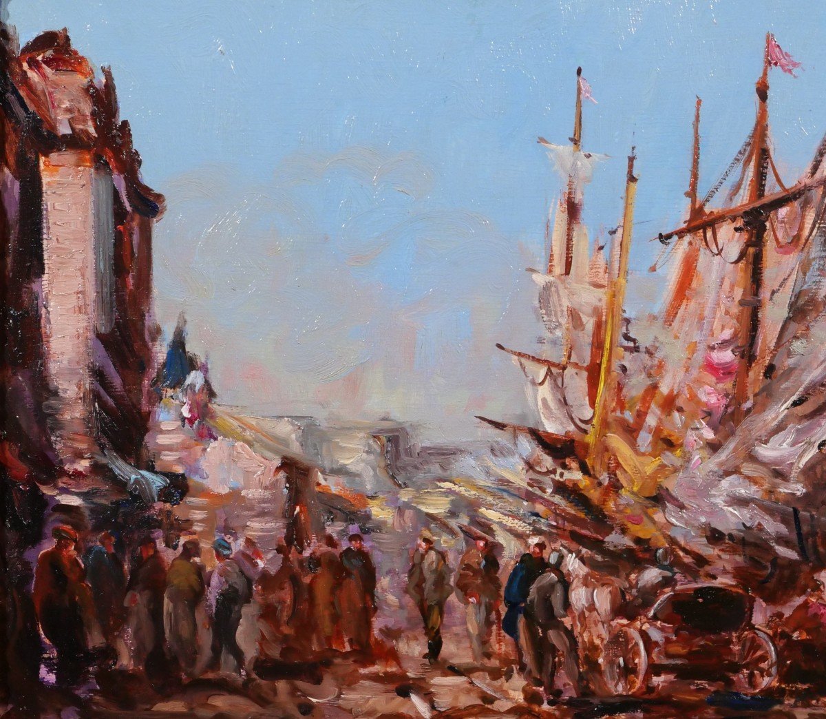 Charles Pecrus (att. To) 1826-1907 Boats In Port, Normandy, Painting-photo-1