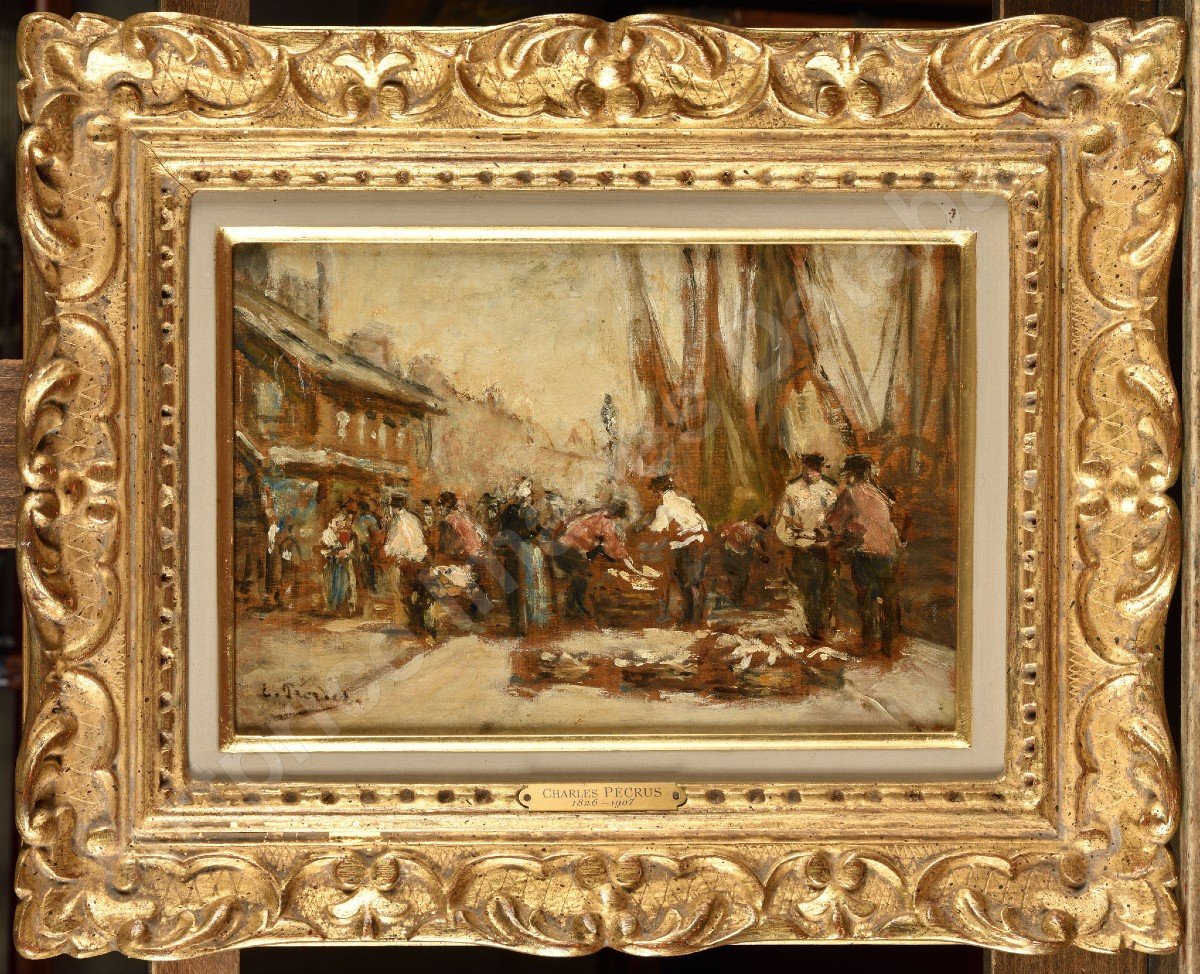 Charles PECRUS (att. à) 1826-1907 Bateaux au port, Normandie, tableau-photo-6