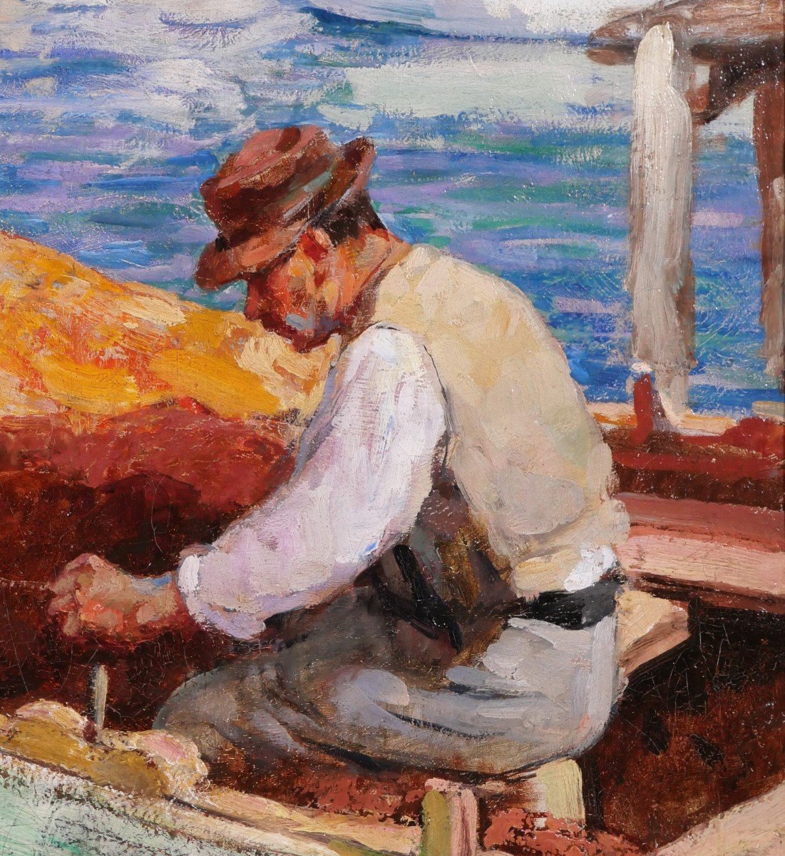 Jacques Madyol 1871-1950 Fisherman In Toulon, Painting, Circa 1920-photo-2