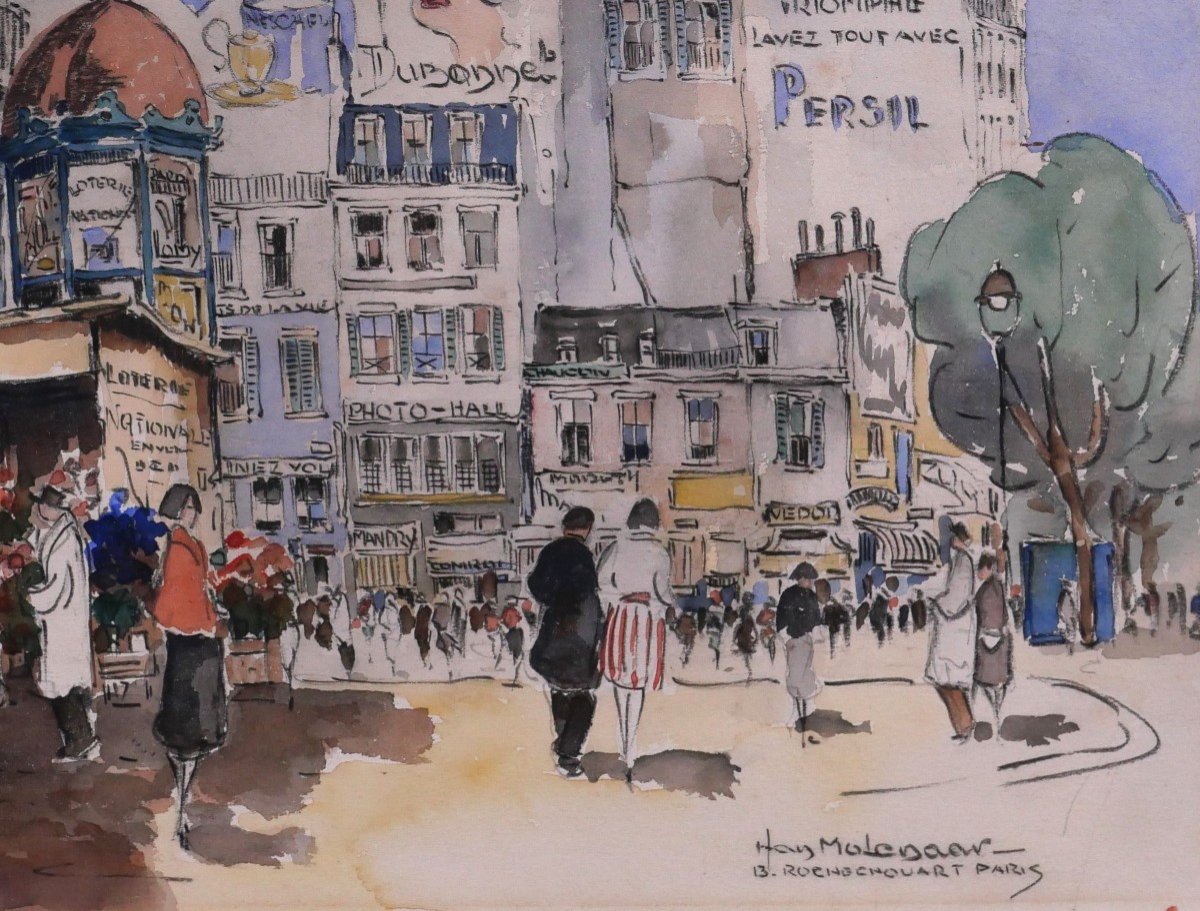 Hans Molenaar 1914-1989 Paris, Boulevard Rochechouart, Circa 1940, Landscape Drawing-photo-3