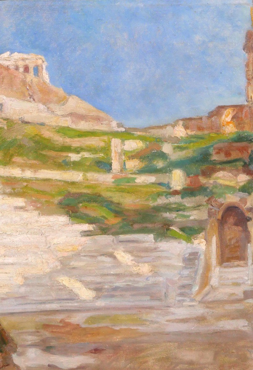 Nikos XENOS 1908-1984 Grèce, Athènes, vue de l'Acropole, tableau ruines Antiquité 1931-photo-1