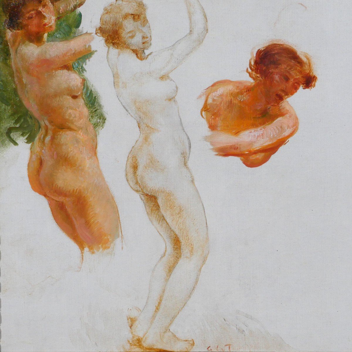 Gaston La Touche 1854-1913 Studies Of 3 Naked Women, Painting, Circa 1900-photo-4