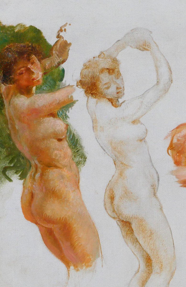 Gaston La Touche 1854-1913 Studies Of 3 Naked Women, Painting, Circa 1900-photo-1