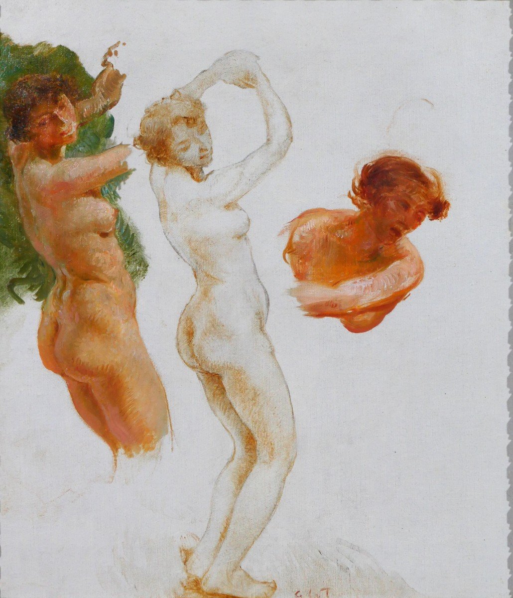 Gaston La Touche 1854-1913 Studies Of 3 Naked Women, Painting, Circa 1900