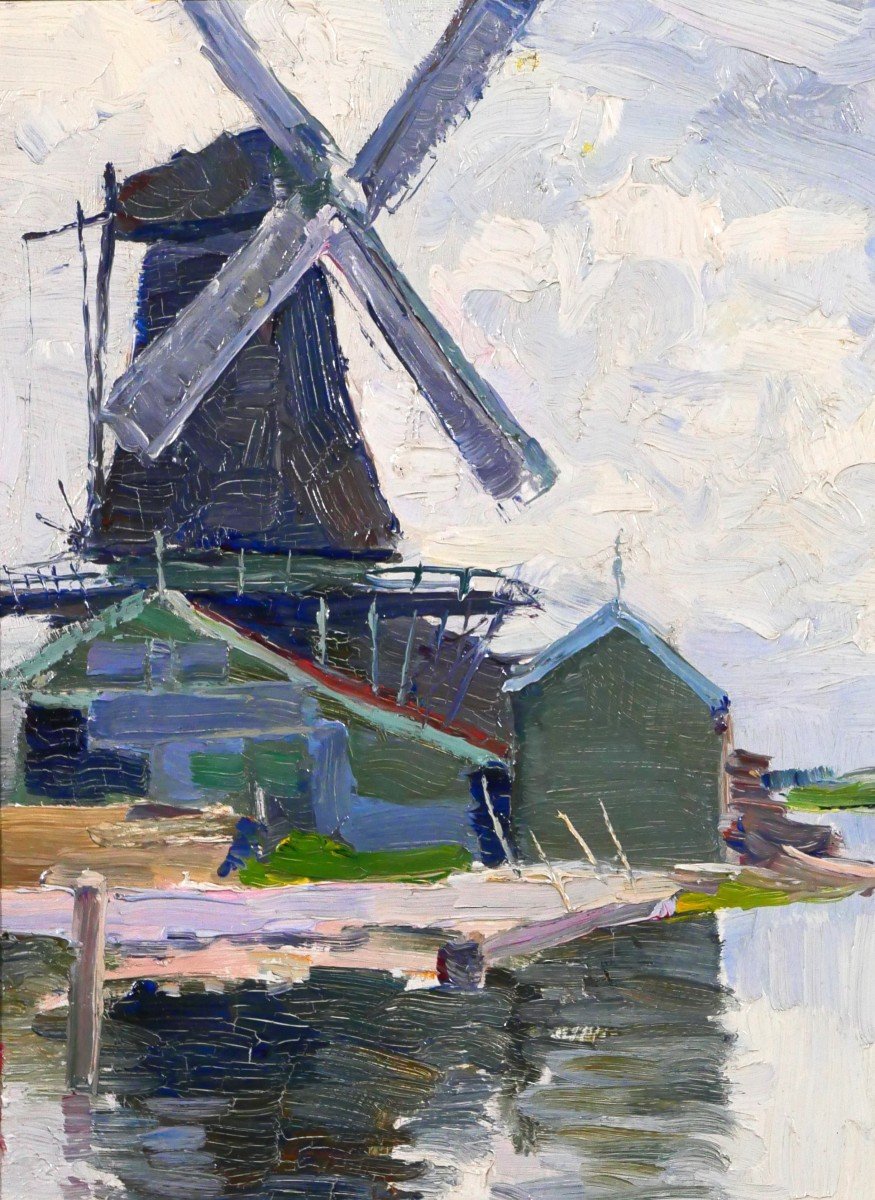 Georges BUYSSE 1864-1916 Moulin en Belgique, tableau, 1888-photo-1