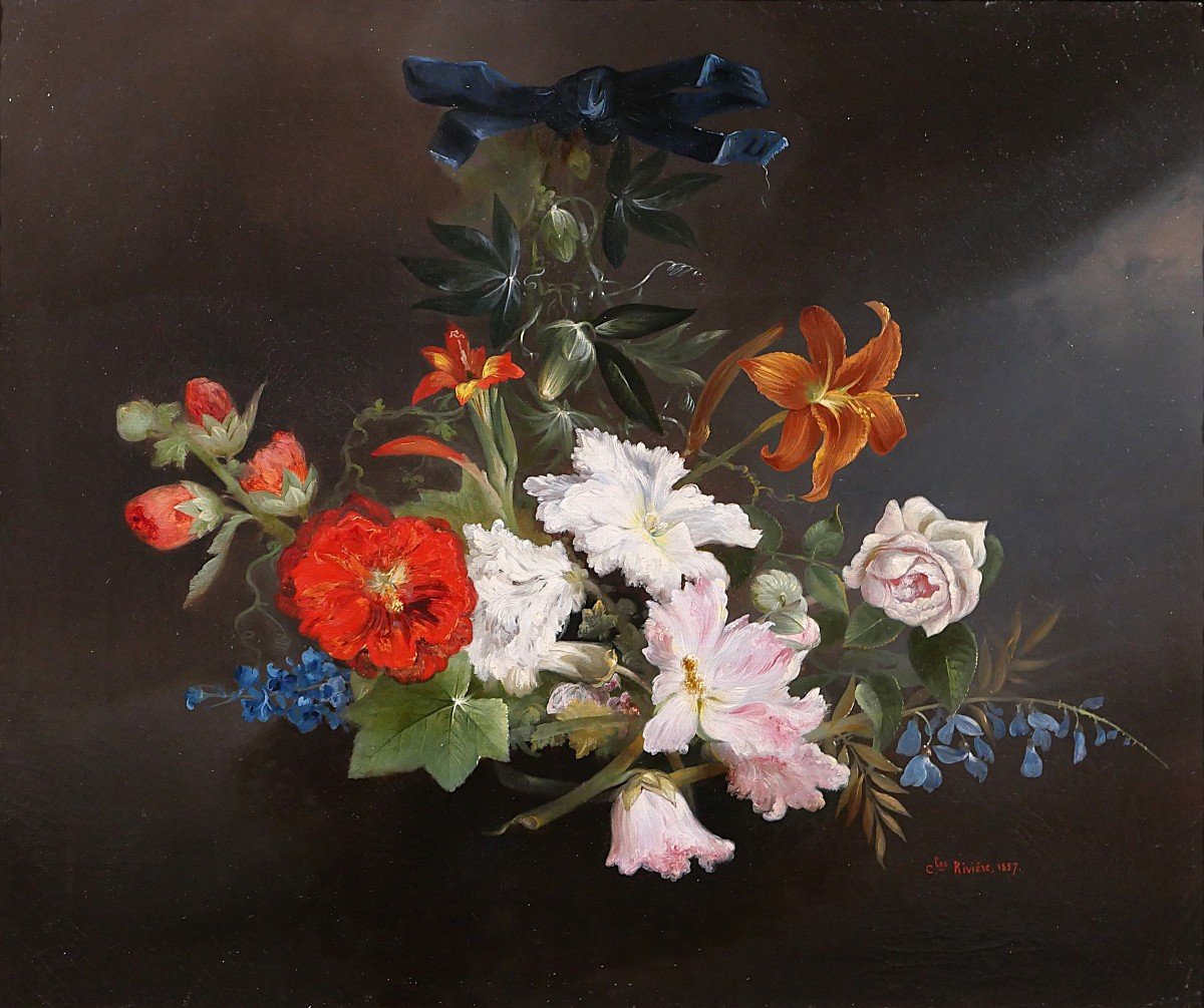 Charles Riviere, 19th, Still Life Of Flowers, Painting, 1857