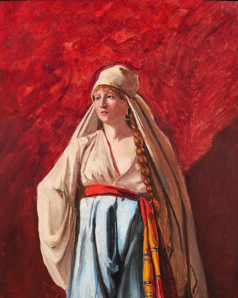 Emile Tremblay 1855-1935 Portrait Of A Woman In Oriental Costume, Painting, Circa 1900-photo-3