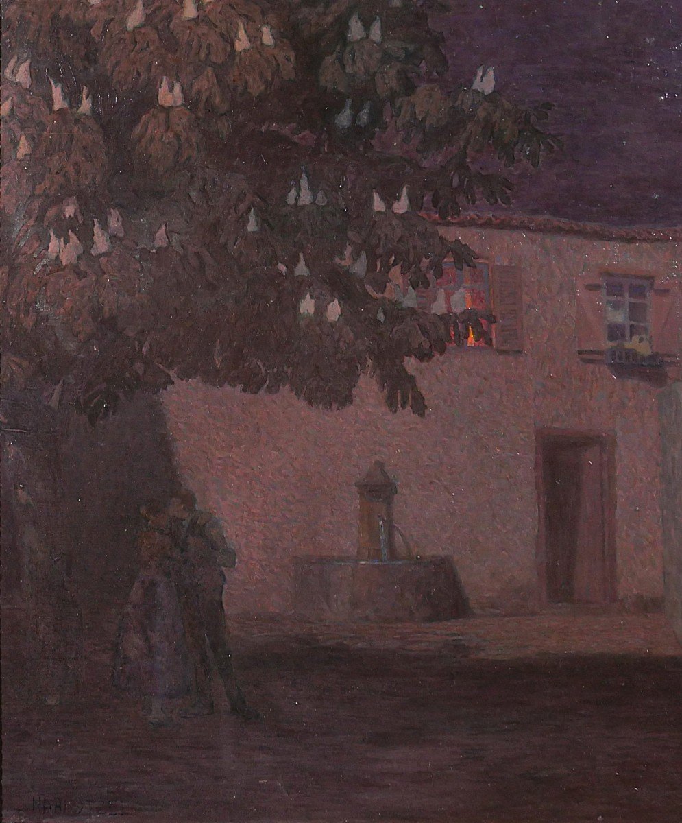 Jacques Hablützel 1868-1939 The Night Kiss, Painting, Circa 1900, Nancy School, Lorraine-photo-3