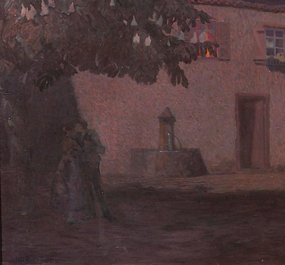 Jacques Hablützel 1868-1939 The Night Kiss, Painting, Circa 1900, Nancy School, Lorraine-photo-4