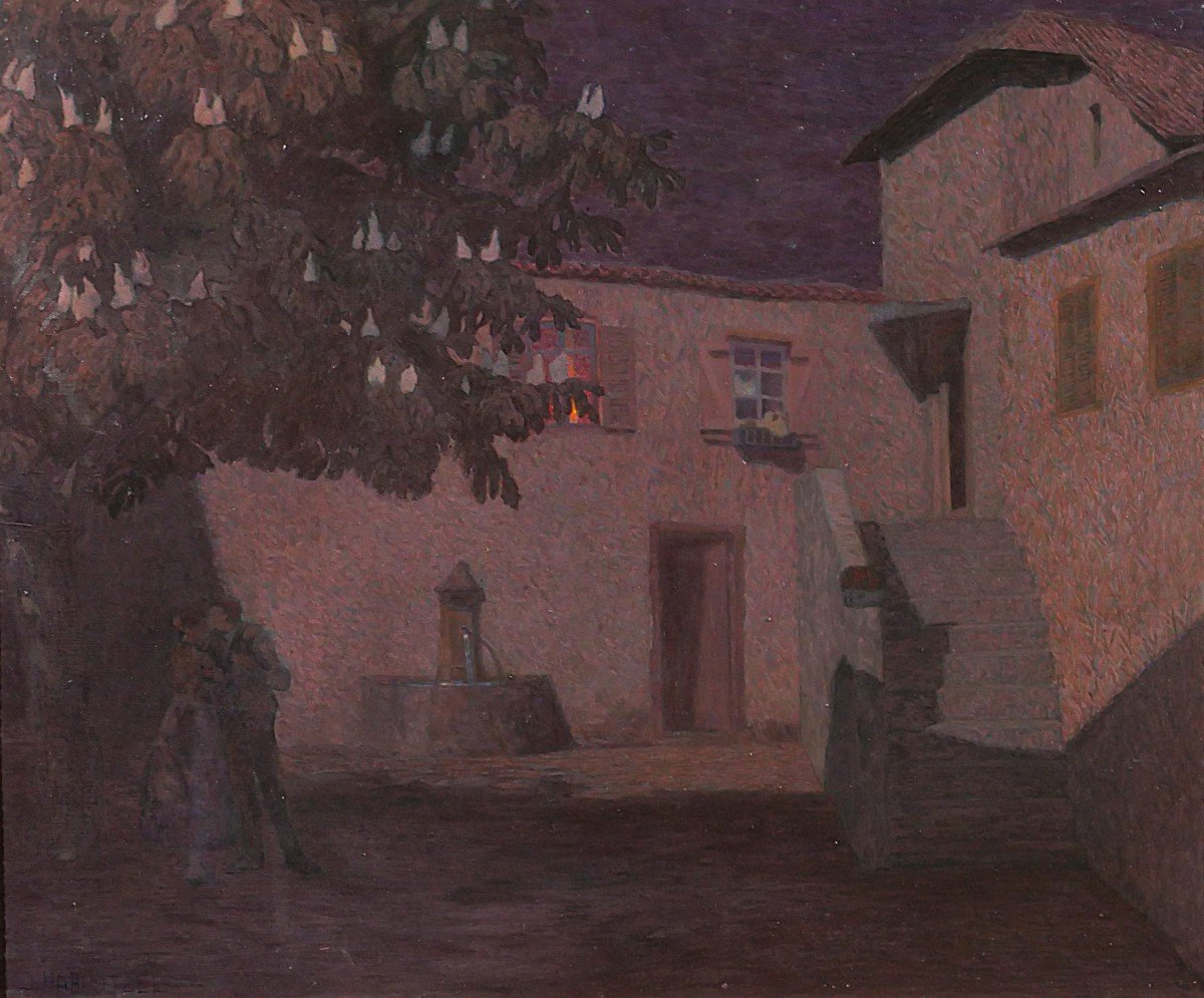 Jacques Hablützel 1868-1939 The Night Kiss, Painting, Circa 1900, Nancy School, Lorraine