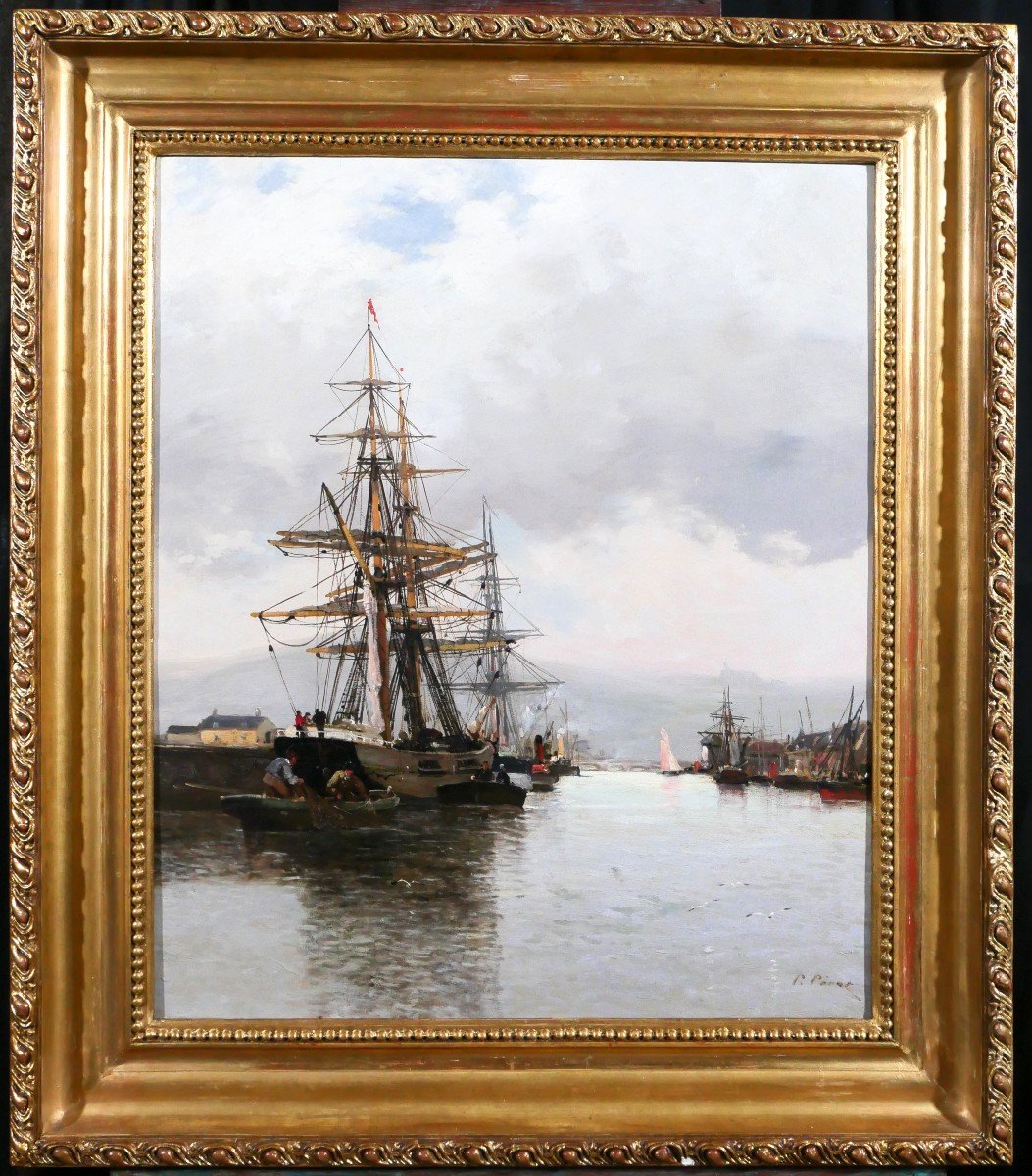 Pierre Pérot 1851-? Bateaux au port de Rouen, tableau, vers 1890-photo-2