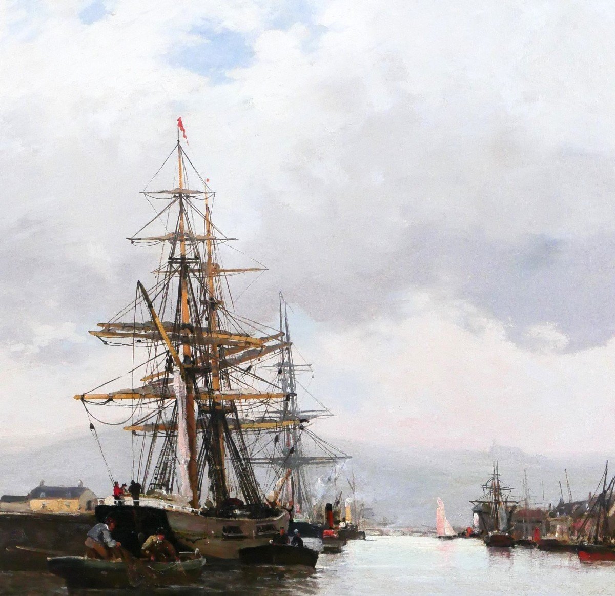 Pierre Pérot 1851-? Bateaux au port de Rouen, tableau, vers 1890-photo-3