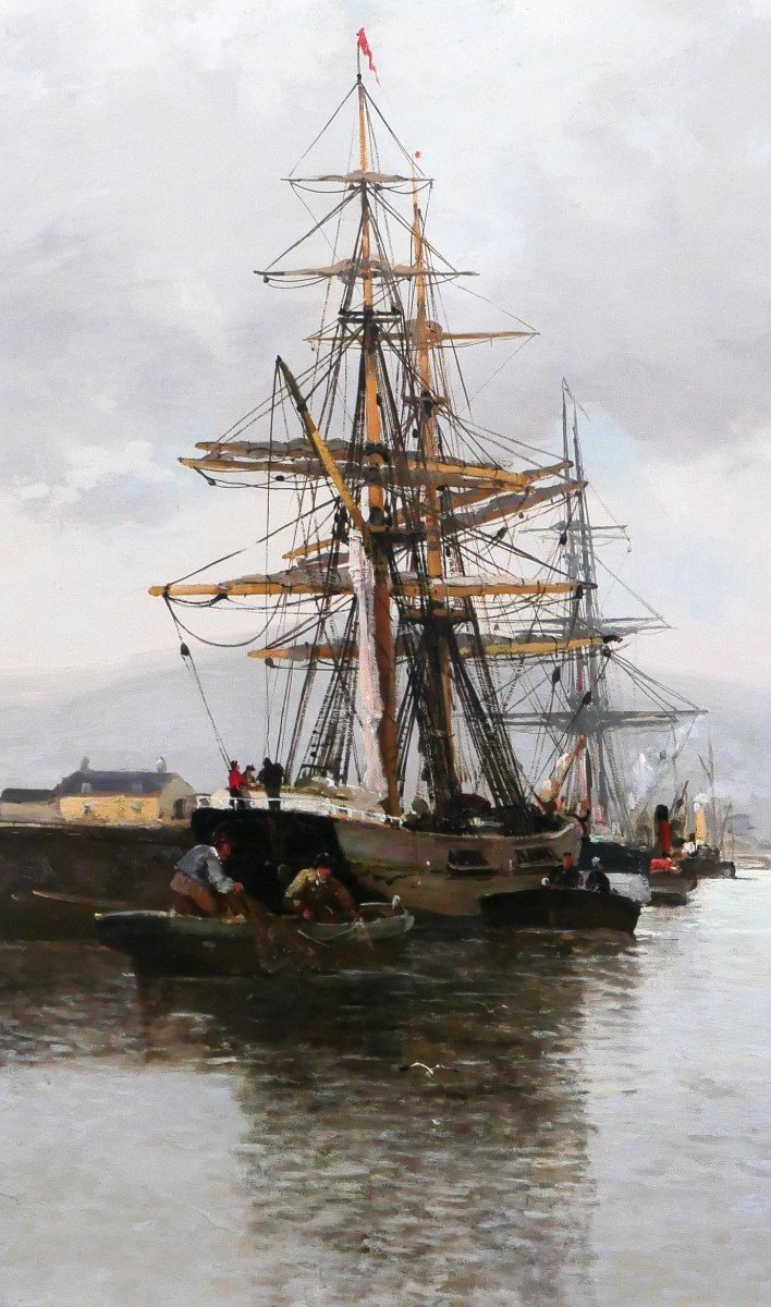 Pierre Pérot 1851-? Bateaux au port de Rouen, tableau, vers 1890-photo-4