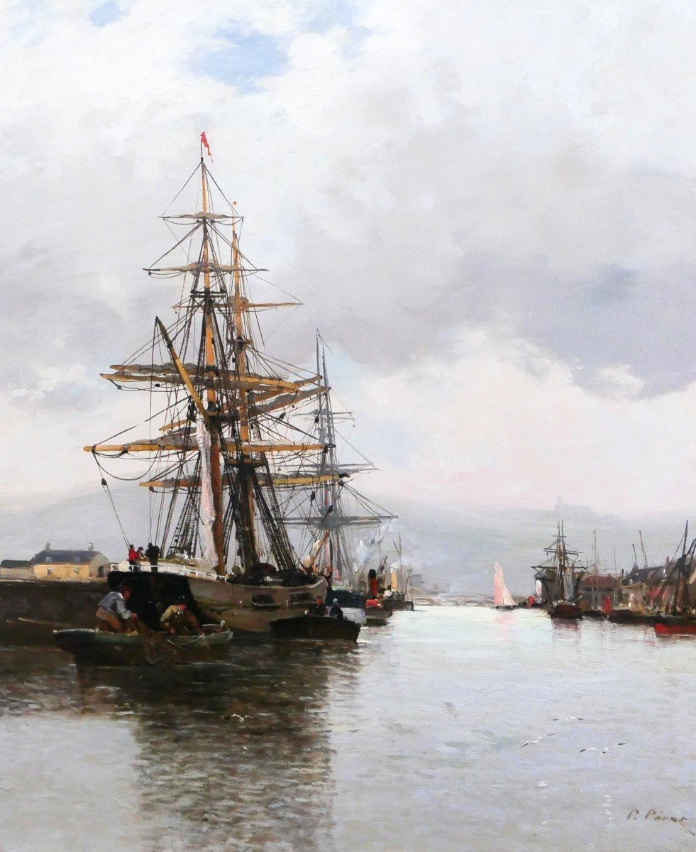 Pierre Pérot 1851-? Bateaux au port de Rouen, tableau, vers 1890