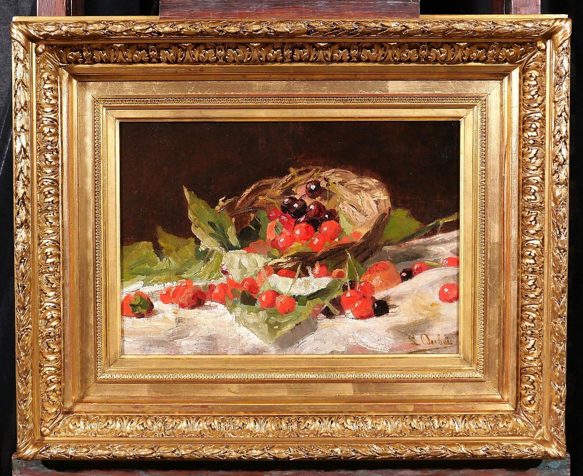 Louis Dubois 1830-1880 Still Life With Cherries, Painting, Circa 1870, Former Hulin De Loo Collection-photo-2