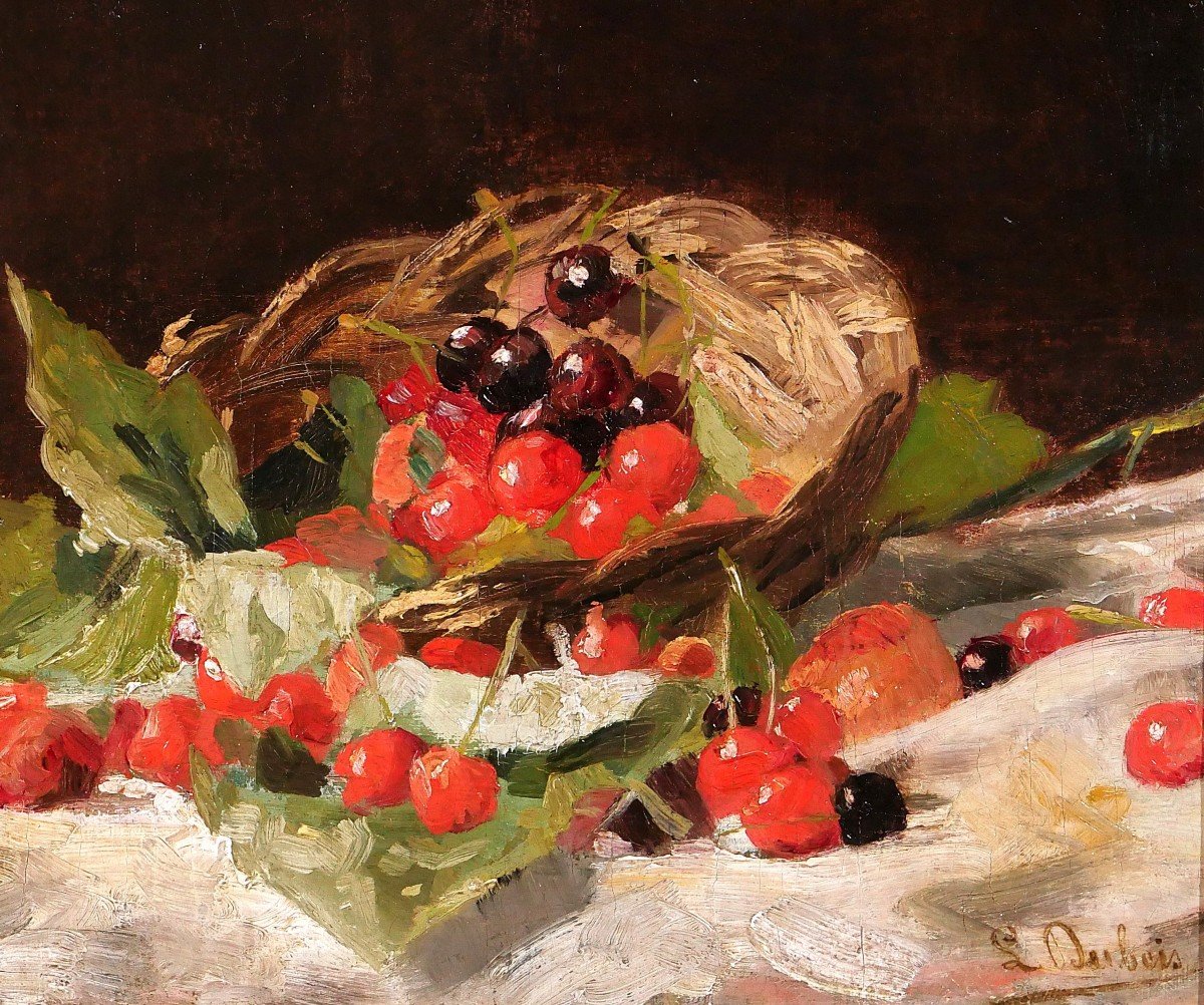 Louis Dubois 1830-1880 Still Life With Cherries, Painting, Circa 1870, Former Hulin De Loo Collection-photo-4