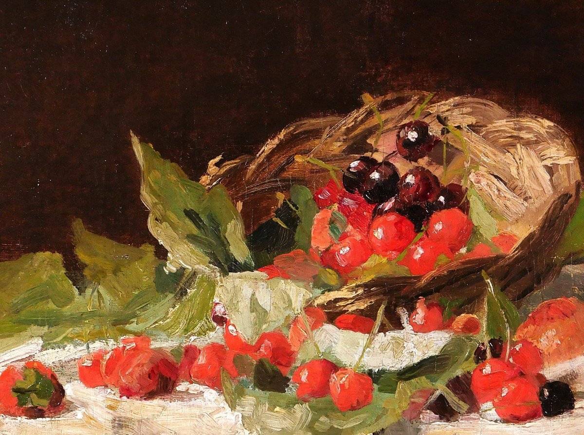 Louis Dubois 1830-1880 Still Life With Cherries, Painting, Circa 1870, Former Hulin De Loo Collection-photo-1