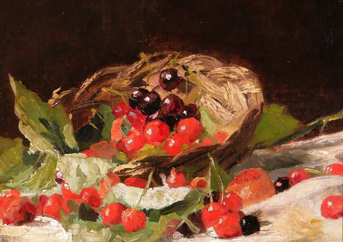 Louis Dubois 1830-1880 Still Life With Cherries, Painting, Circa 1870, Former Hulin De Loo Collection-photo-2