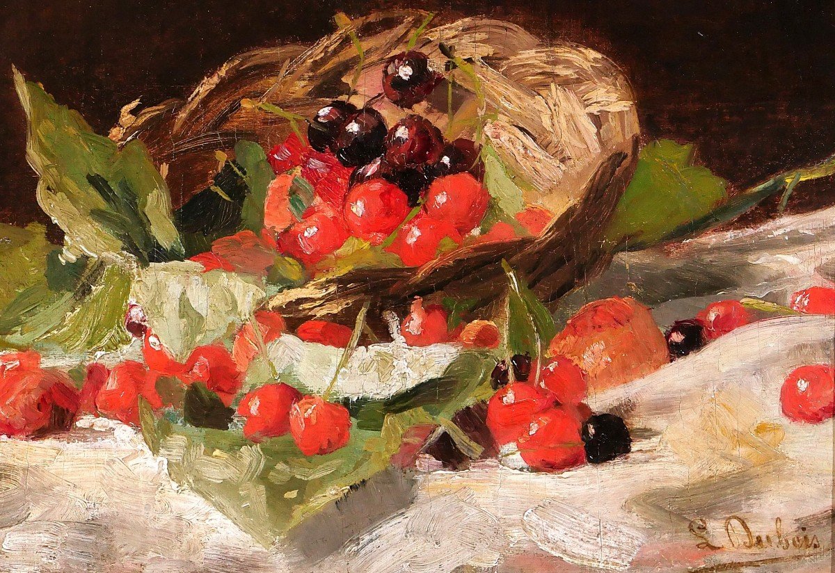 Louis Dubois 1830-1880 Still Life With Cherries, Painting, Circa 1870, Former Hulin De Loo Collection-photo-3