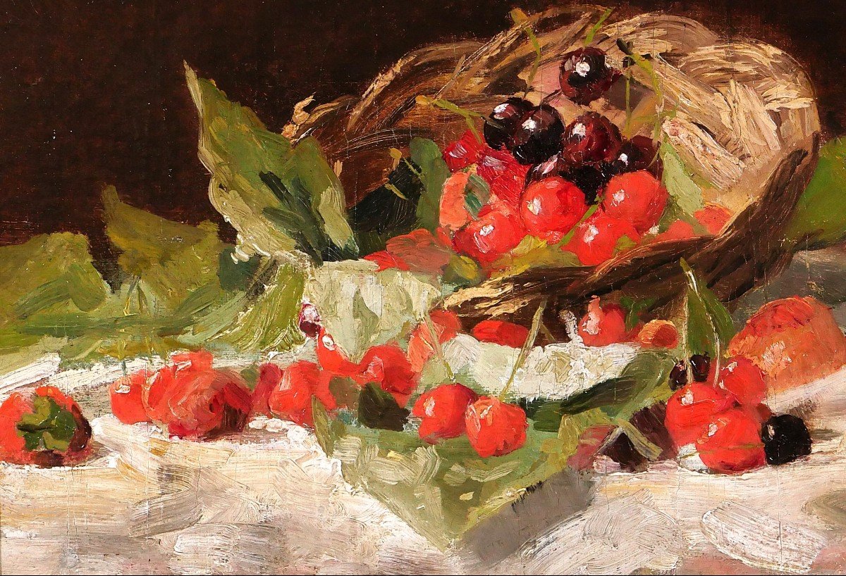 Louis Dubois 1830-1880 Still Life With Cherries, Painting, Circa 1870, Former Hulin De Loo Collection-photo-4