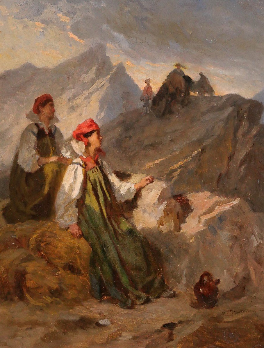 Alexandre Guillemin 1817-1880 Pyrenees, Crossing The Pass, Mountain Painting, 1879-1880