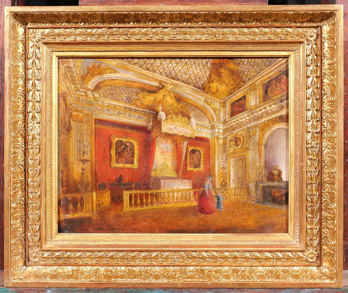 French School Circa 1830-40 Versailles, The King's Bedroom, Painting-photo-2