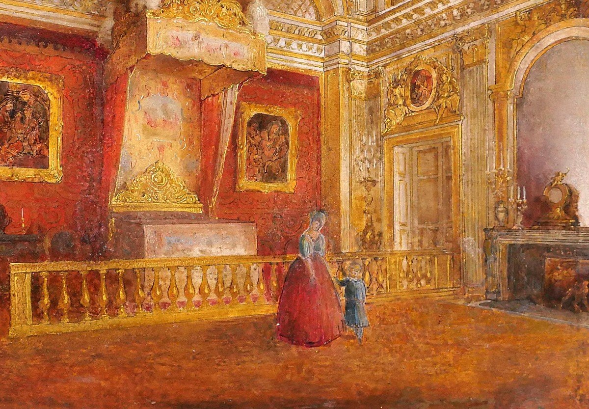 French School Circa 1830-40 Versailles, The King's Bedroom, Painting-photo-3