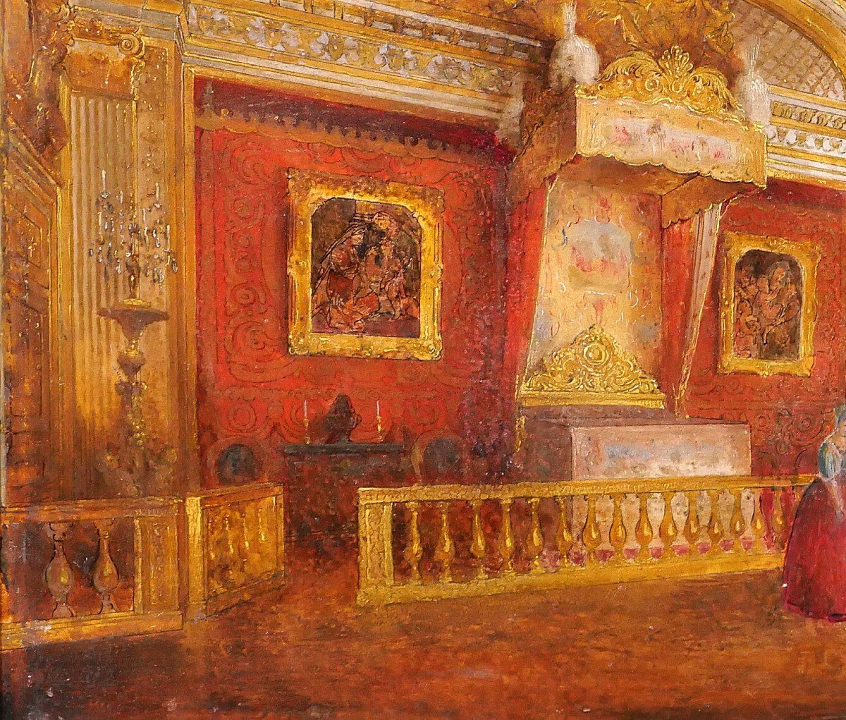 French School Circa 1830-40 Versailles, The King's Bedroom, Painting-photo-4