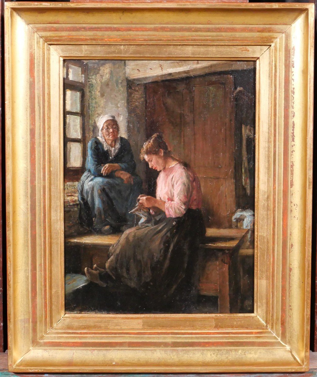 Auguste-laurent Boulard 1852-1927 Women In An Interior, Painting, Circa 1880-90-photo-2