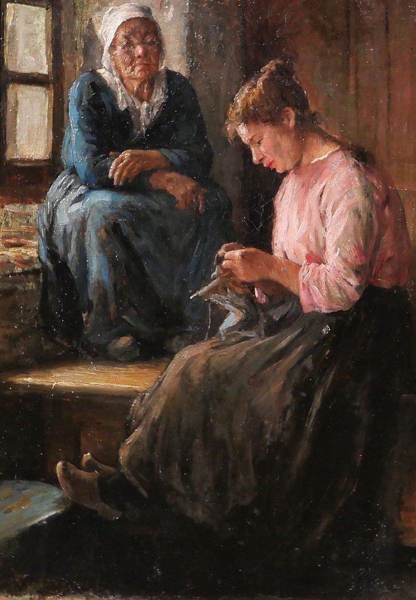 Auguste-laurent Boulard 1852-1927 Women In An Interior, Painting, Circa 1880-90-photo-4