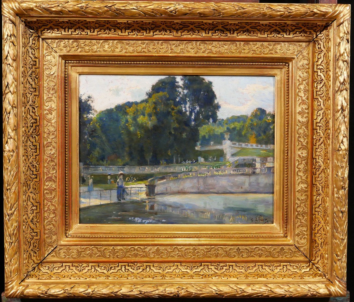 Gaston LHUER 1868-c. 1915 Saint-Cloud, le parc, tableau impressionniste, vers 1912-photo-2