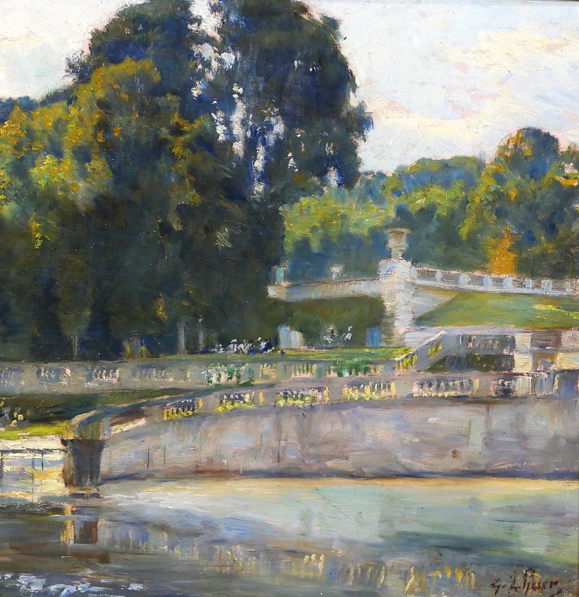 Gaston LHUER 1868-c. 1915 Saint-Cloud, le parc, tableau impressionniste, vers 1912-photo-4