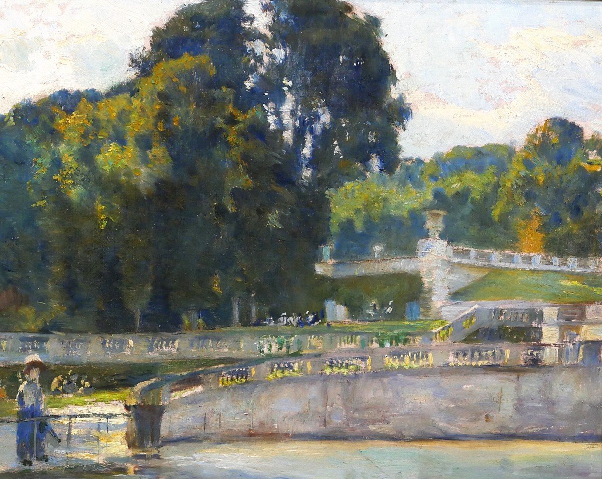 Gaston LHUER 1868-c. 1915 Saint-Cloud, le parc, tableau impressionniste, vers 1912-photo-2