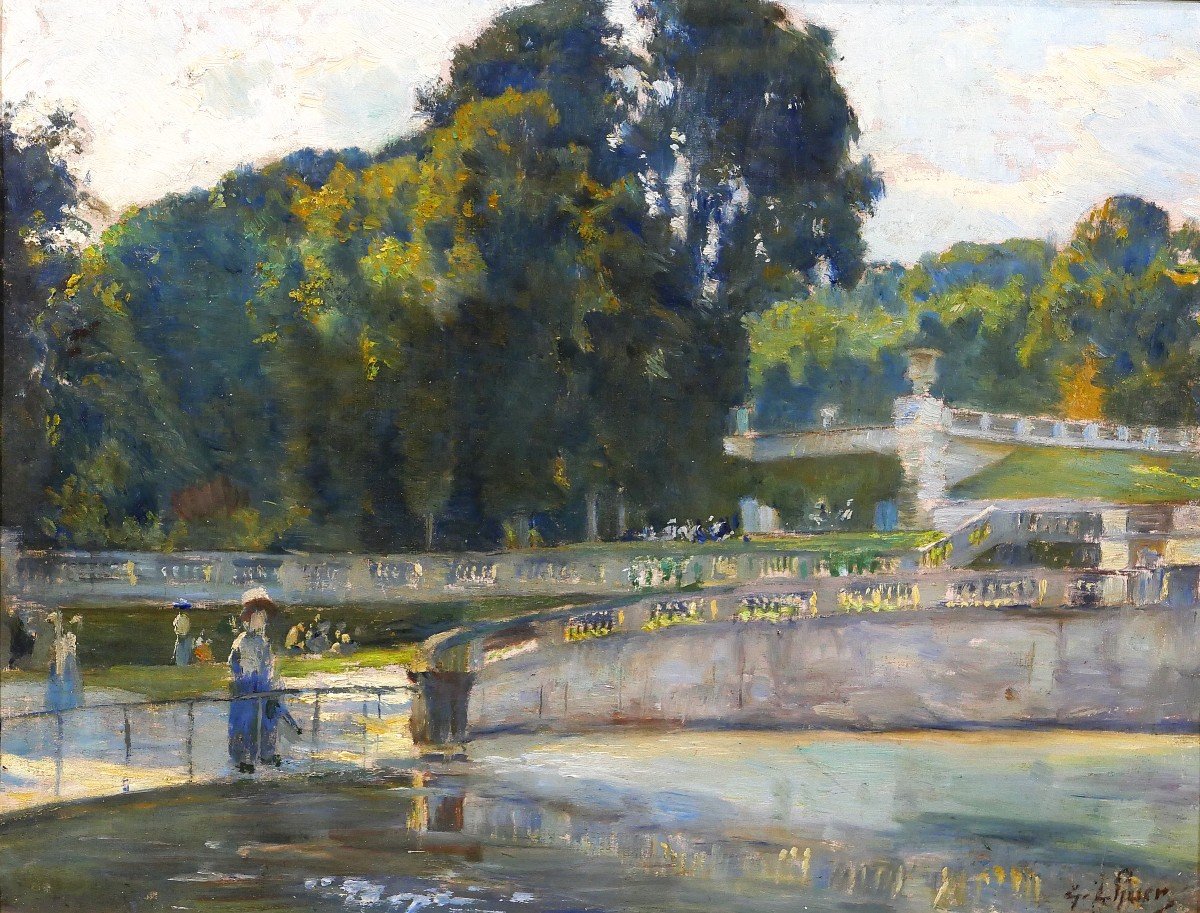 Gaston LHUER 1868-c. 1915 Saint-Cloud, le parc, tableau impressionniste, vers 1912