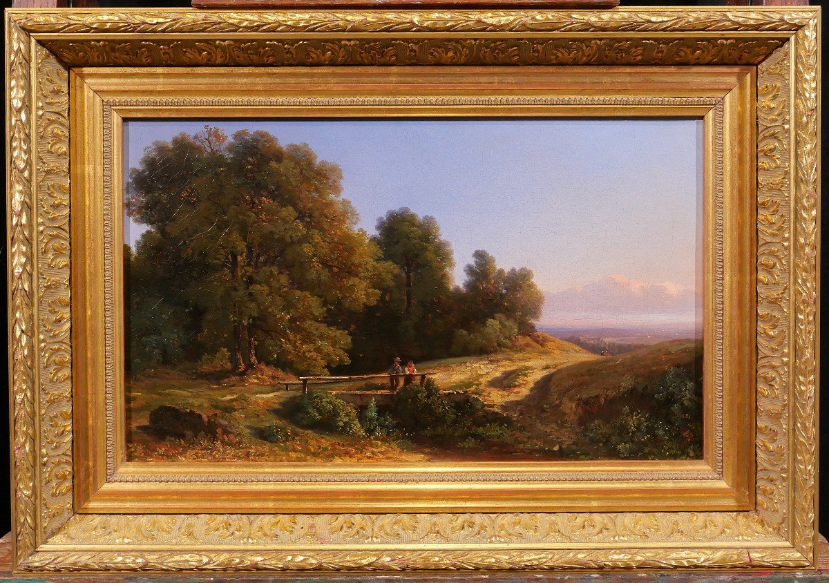 Nicolas-Pierre COLLIN 1820-1900 Belgique, paysage des environs de Liège, tableau, 1862-photo-2