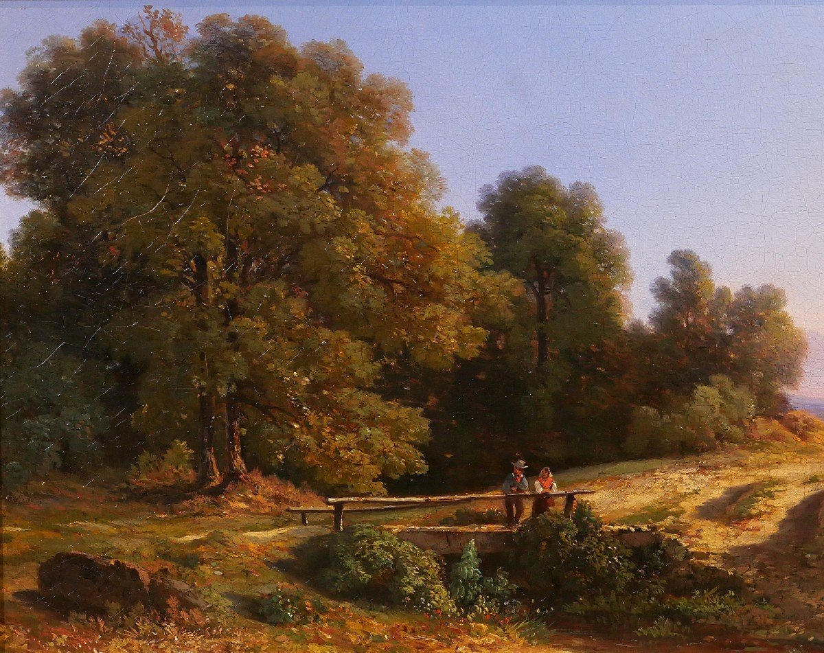 Nicolas-Pierre COLLIN 1820-1900 Belgique, paysage des environs de Liège, tableau, 1862-photo-3