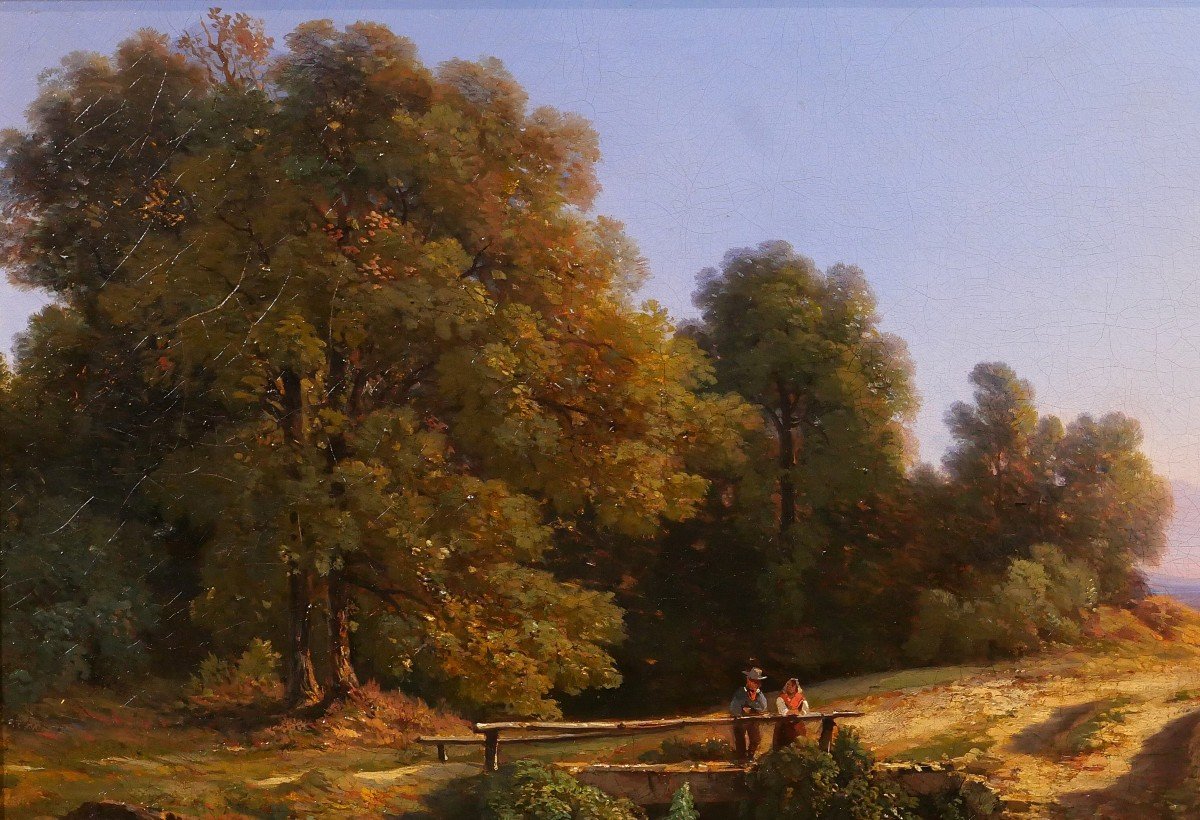 Nicolas-Pierre COLLIN 1820-1900 Belgique, paysage des environs de Liège, tableau, 1862-photo-1