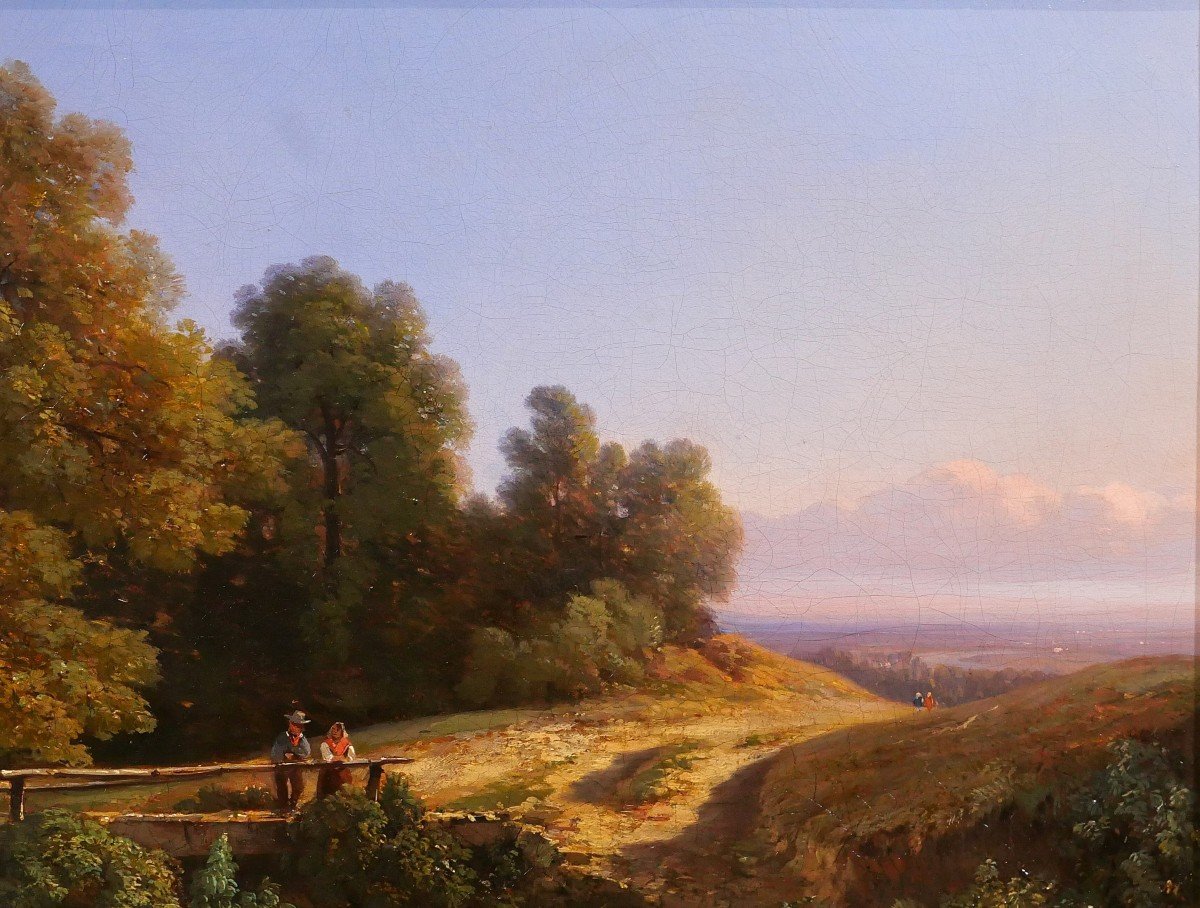 Nicolas-Pierre COLLIN 1820-1900 Belgique, paysage des environs de Liège, tableau, 1862-photo-2