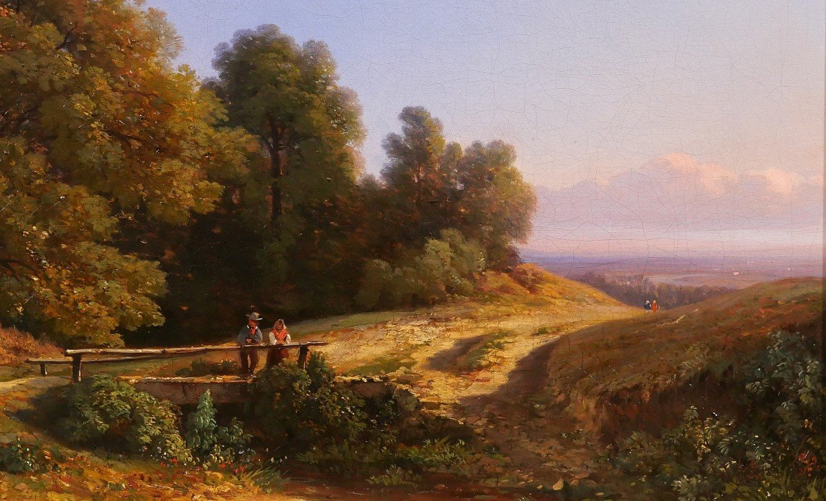 Nicolas-Pierre COLLIN 1820-1900 Belgique, paysage des environs de Liège, tableau, 1862-photo-3