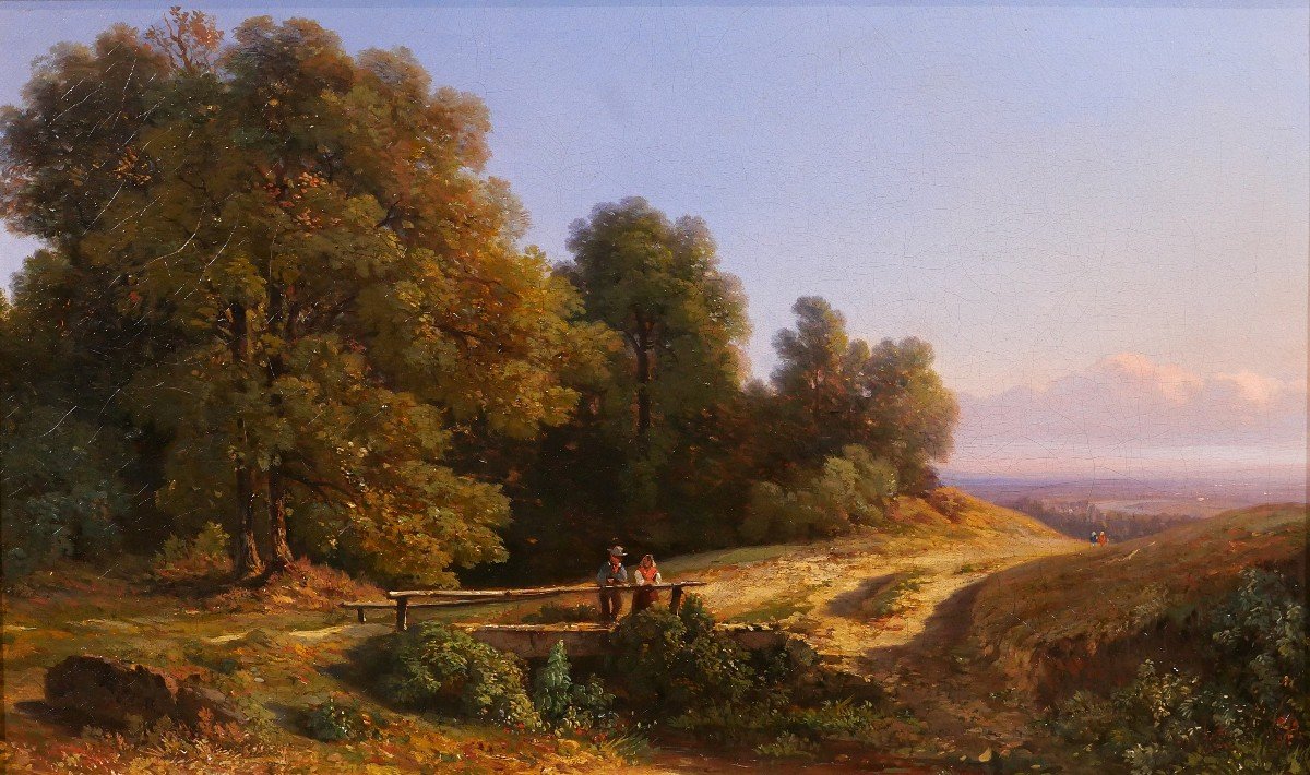 Nicolas-Pierre COLLIN 1820-1900 Belgique, paysage des environs de Liège, tableau, 1862