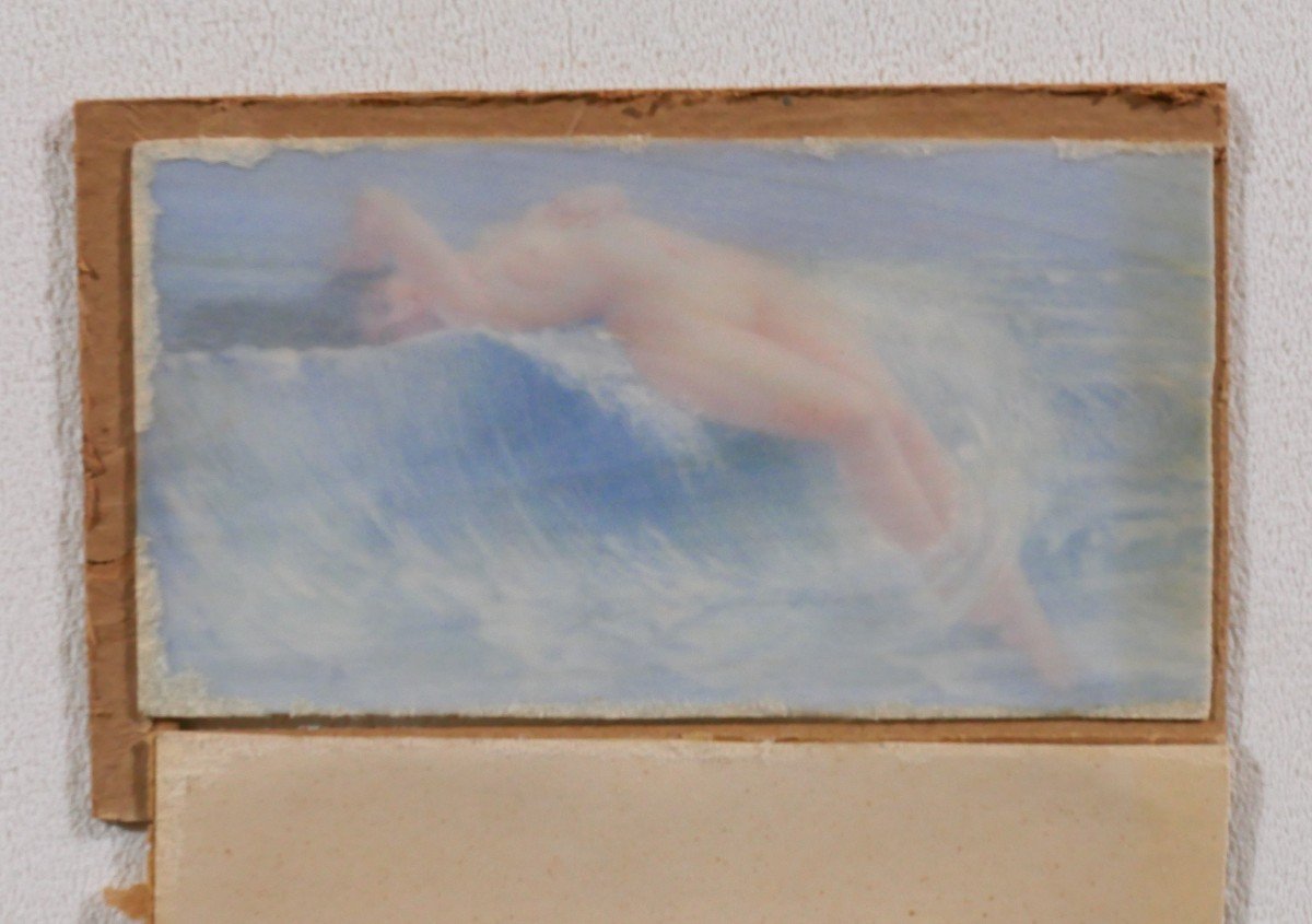 M. Schmiéder 19-20th Nude Woman With Wave, Miniature Painting, 1917-photo-6