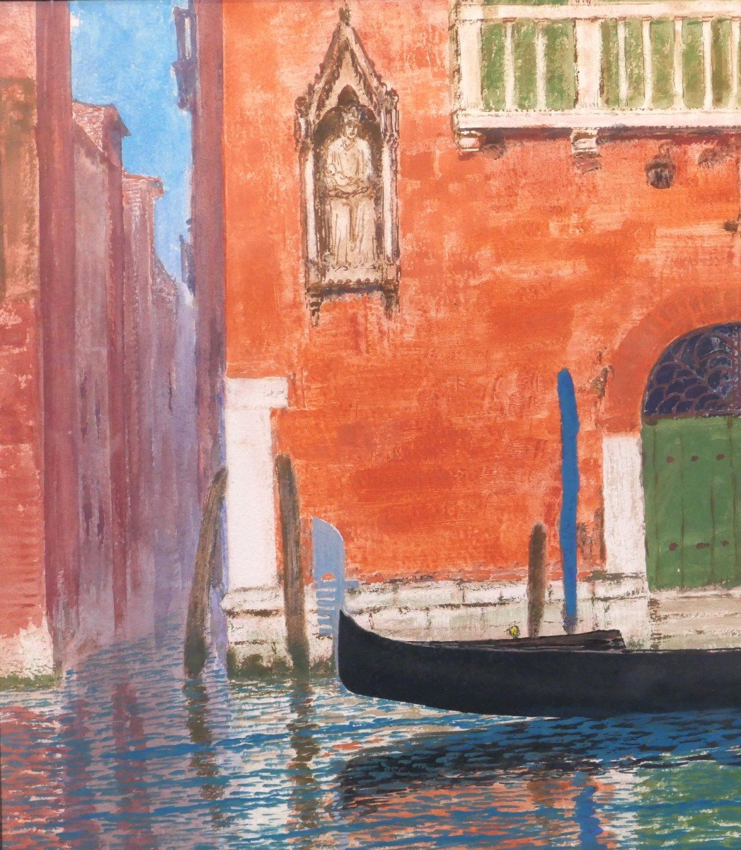 Sigismond Jeanes 1863-1952 Venice, Landscape With Gondola, Gouache, Circa 1920-30-photo-3