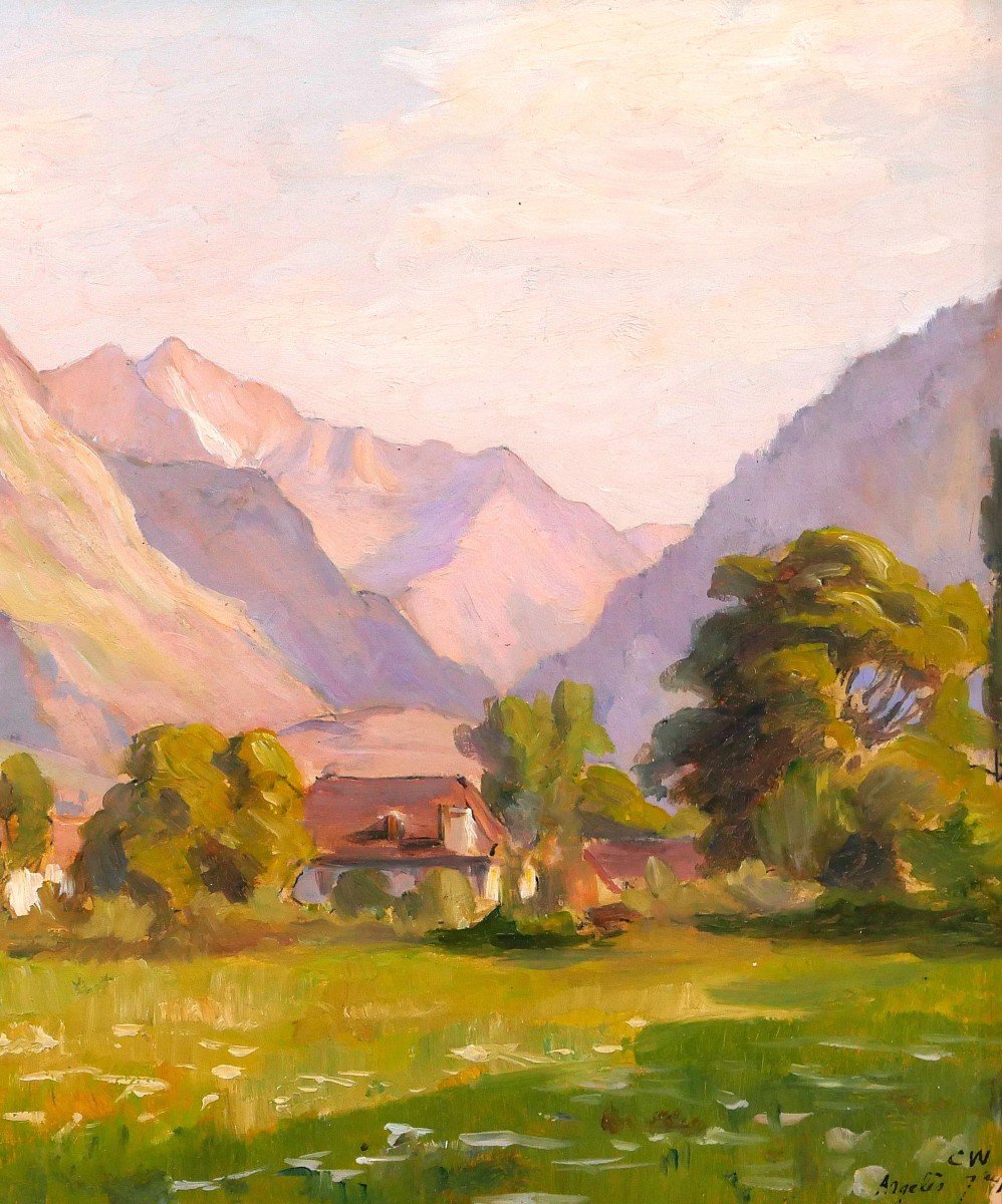 Charles WISLIN 1852-1932 Pyrénées, Argelès-Gazost, tableau, 1918, paysage montagne-photo-4