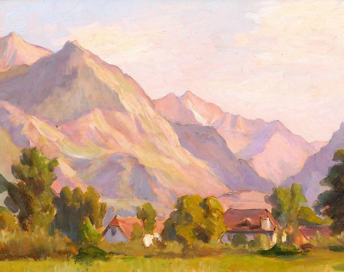 Charles WISLIN 1852-1932 Pyrénées, Argelès-Gazost, tableau, 1918, paysage montagne-photo-1