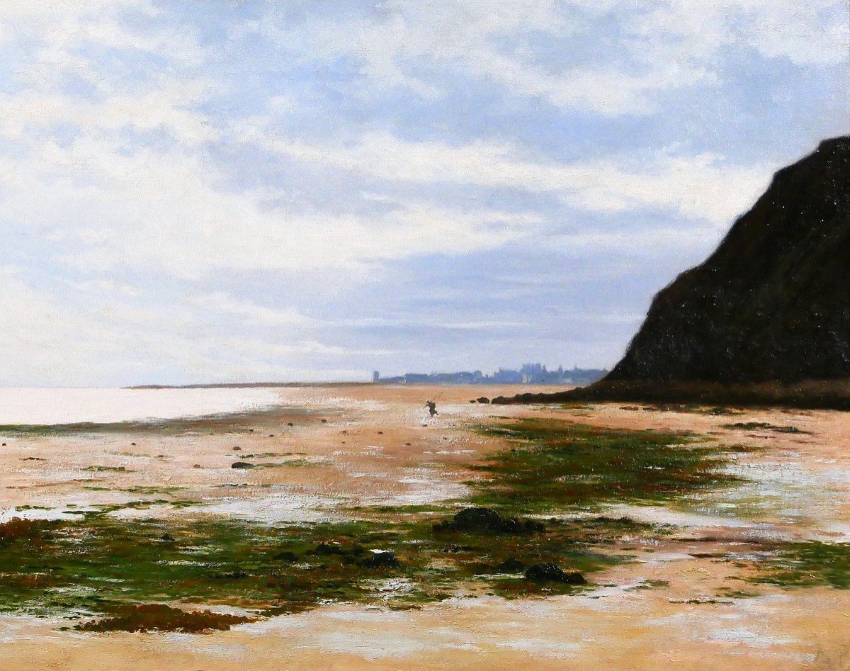 Olivier CHERON 1854-1935 Arromanches, paysage, effet du matin, tableau, Salon 1887, Normandie-photo-1