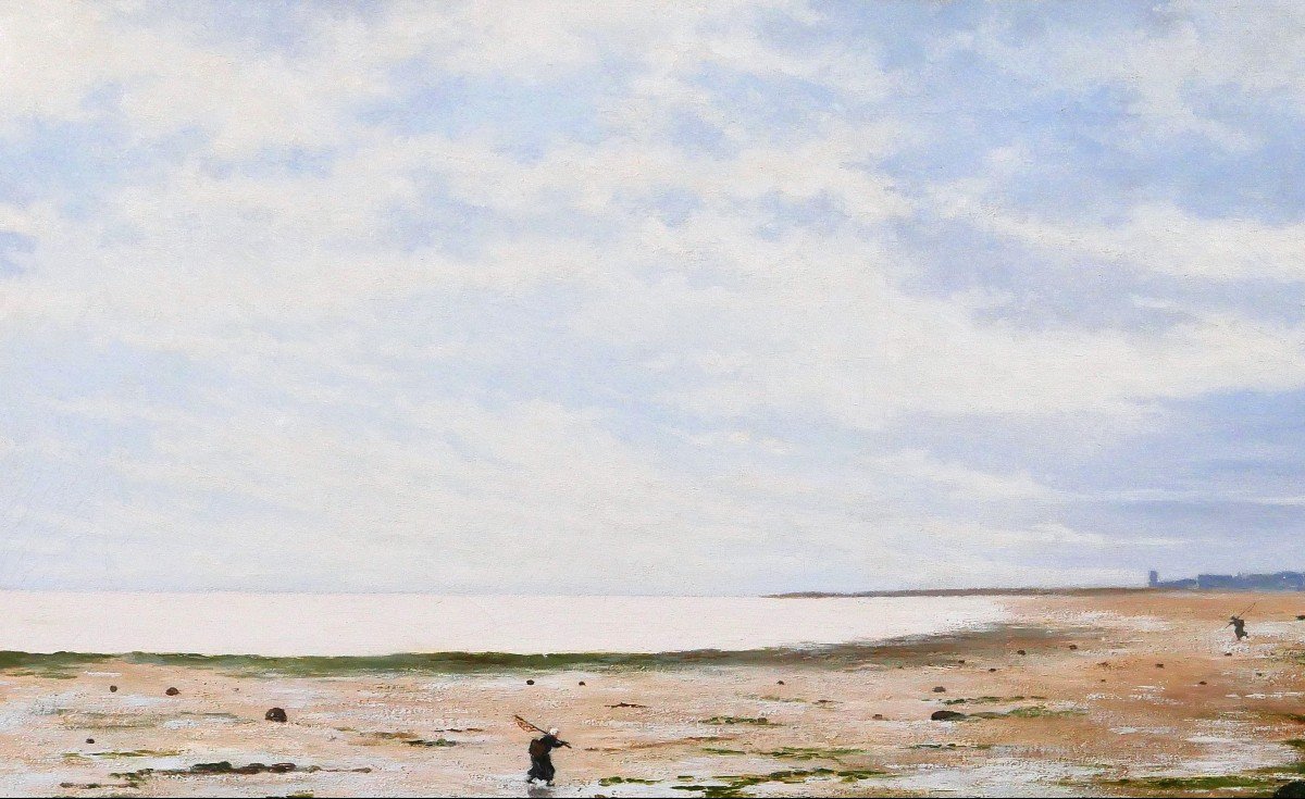 Olivier CHERON 1854-1935 Arromanches, paysage, effet du matin, tableau, Salon 1887, Normandie-photo-2