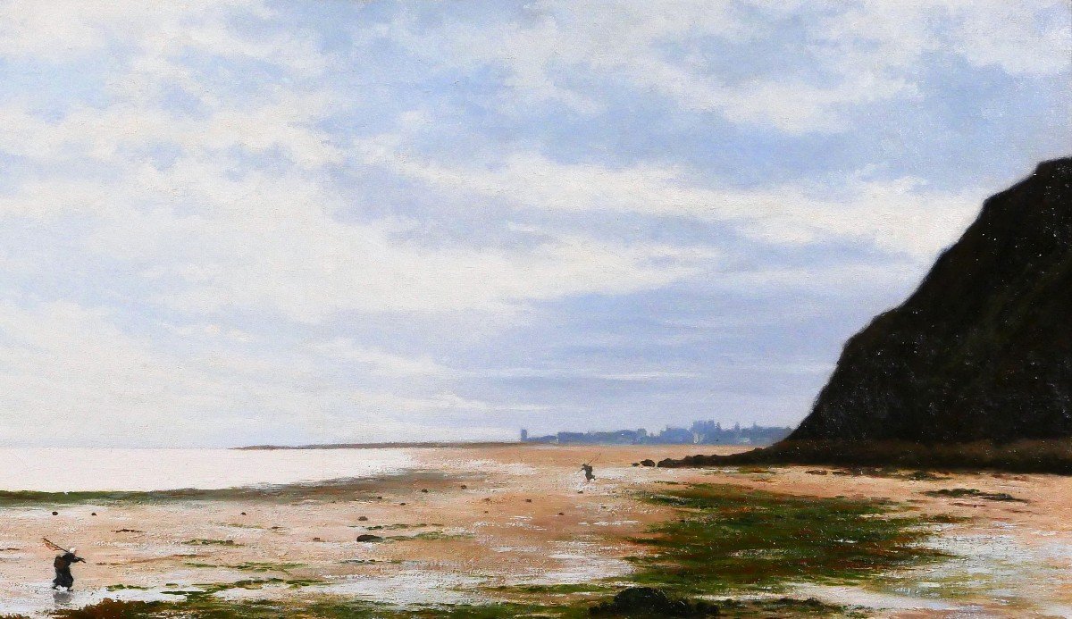 Olivier CHERON 1854-1935 Arromanches, paysage, effet du matin, tableau, Salon 1887, Normandie-photo-3