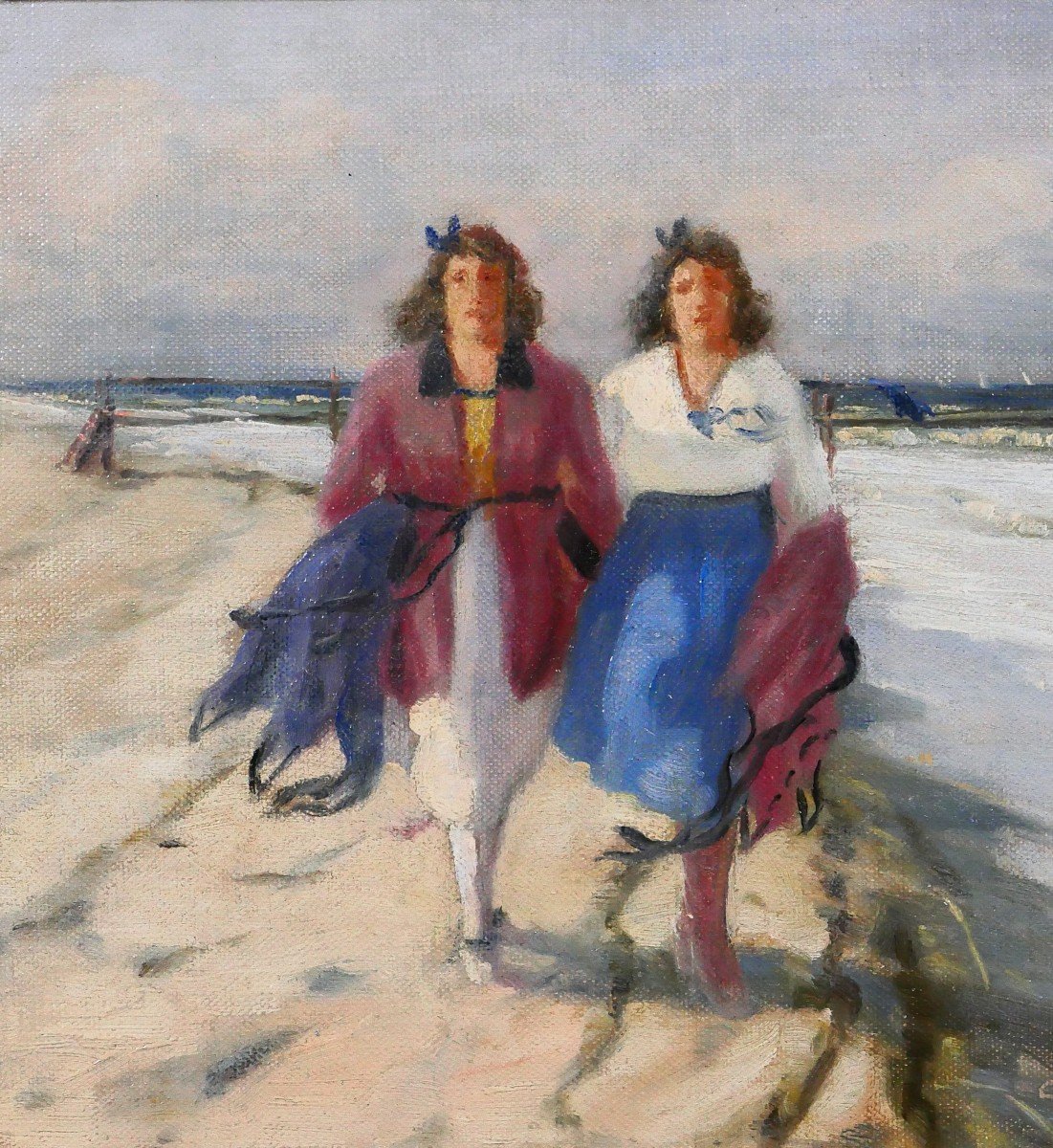 Aage WANG 1879-1959 Deux femmes sur la plage, tableau, vers 1920-30-photo-3