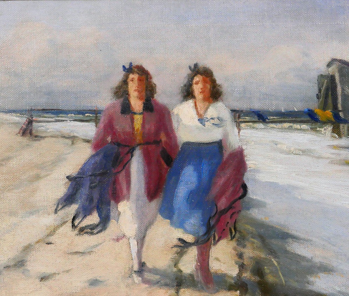 Aage WANG 1879-1959 Deux femmes sur la plage, tableau, vers 1920-30-photo-1