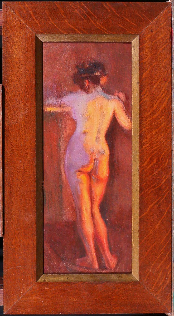 Emile Tremblay 1855-1935 Nude Woman, Mauve And Orange Effect, Painting, Circa 1900-photo-2